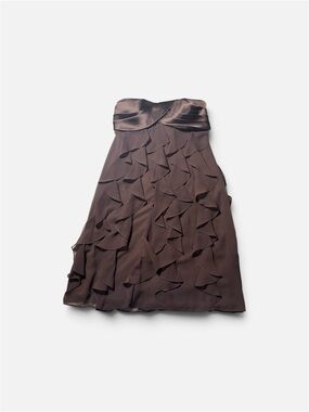 Xscape Strapless Ruffle A-Line Dress in Chocolate Brown